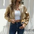 thumbnail image 4 of Htigea Women's Cropped Bomber Jacket Full Zip Long Sleeve Vintage Party Club Outerwear Fall Fashion Coats Gold S, 4 of 7