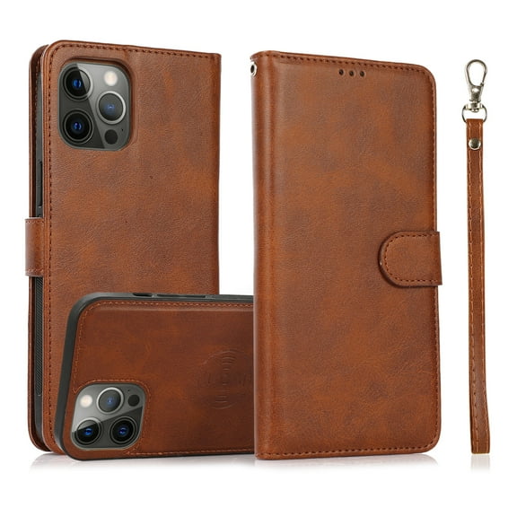 Wallet Case for iPhone 16 Pro Max, 2 In 1 PU Leather Flip Phone Case with Detachable Magnetic TPU Inner, Kickstand Phone Cover with Card Slots & Wrist Strap for iPhone 16 Pro Max, Brown