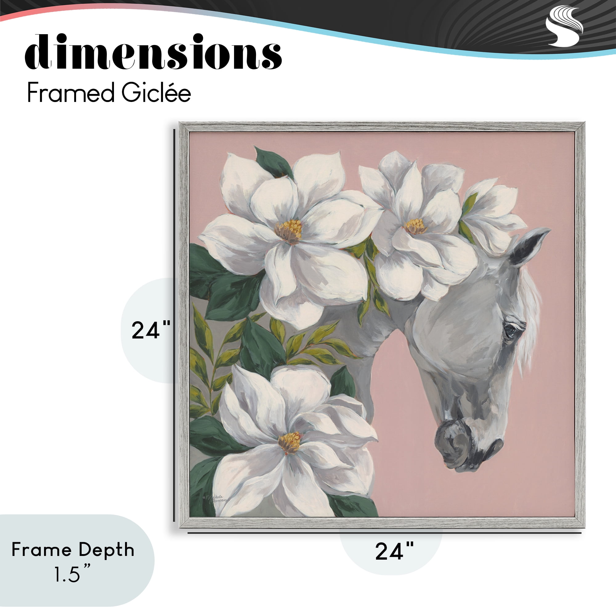 Stupell Industries Sweet Maggie Floral Horse Gray Framed Giclee Art, design by Michele Norman