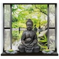 thumbnail image 2 of Estatua de Buda falsa 3D Mural de ventana Jardín Paisaje de agua clara Pegatinas de vinilo para pared Decoraciones para el hogar Póster impermeable Papel tapiz, 2 of 5