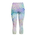 thumbnail image 5 of SCRAWLGOD Mermaid Scales Blue Pink Workout Capri Leggings with Pockets for Women, Breathable Casual Yoga Pants Leggings Squat Proof High Waisted Gym Athletic Cropped Tights, M, 5 of 7