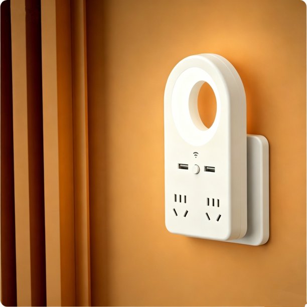 Hub de carga de enchufe de pared con luz nocturna ajustable, central eléctrica multipuerto con puertos USB y enchufes para dormitorio, residencia, oficina y hogar