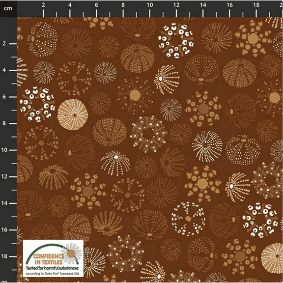 Stof European Ocean Jewels Sea Urchins Brown Cotton Fabric By The Yard