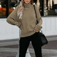 thumbnail image 2 of Vedolay Cropped Sweater Women's Tops Turtleneck Long Sleeve Side Split Lightweight Sweaters,Khaki L, 2 of 5