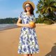 thumbnail image 4 of Balery Blue Flax Flowers Vestidos sueltos de manga corta para mujer, vestidos de verano 2025, vestidos casuales de corte A con vuelo., 4 of 6