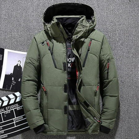 Men's Windproof Down Coat Hooded Winter Parker Padded Jacket With ...
