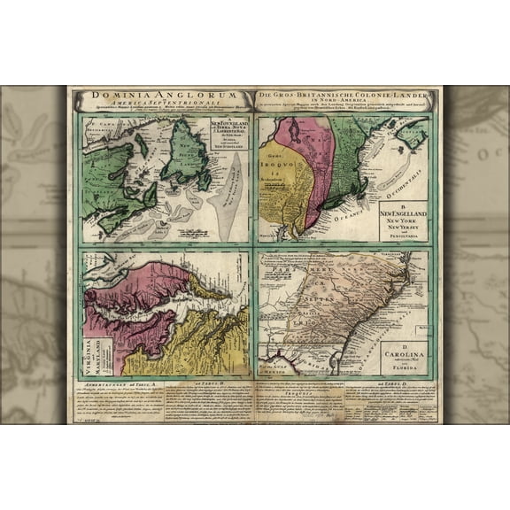 24"x36" Gallery Poster, map of america pre united states 1759 in latin