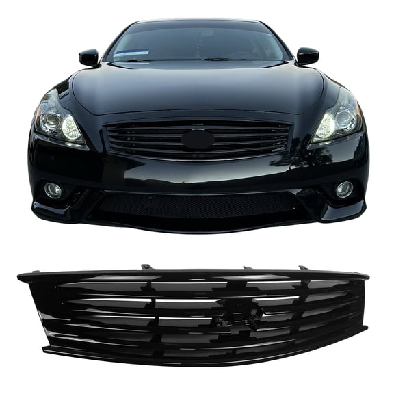 Ikon Motorsports Front Upper Grille Fits 2008-2013 Infiniti G37 Coupe& 2014-2015 Q60, OE Style Gloss Black ABS