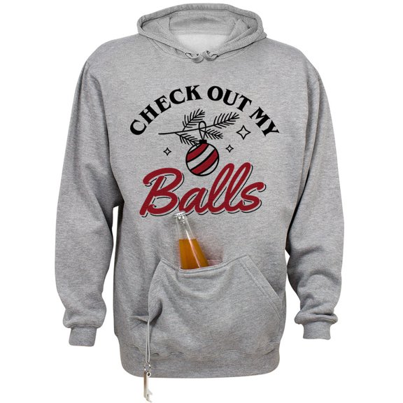 Check Out My Balls Christmas Beer Holder Tailgate Hoodie Sweatshirt Unisex Large Oxford