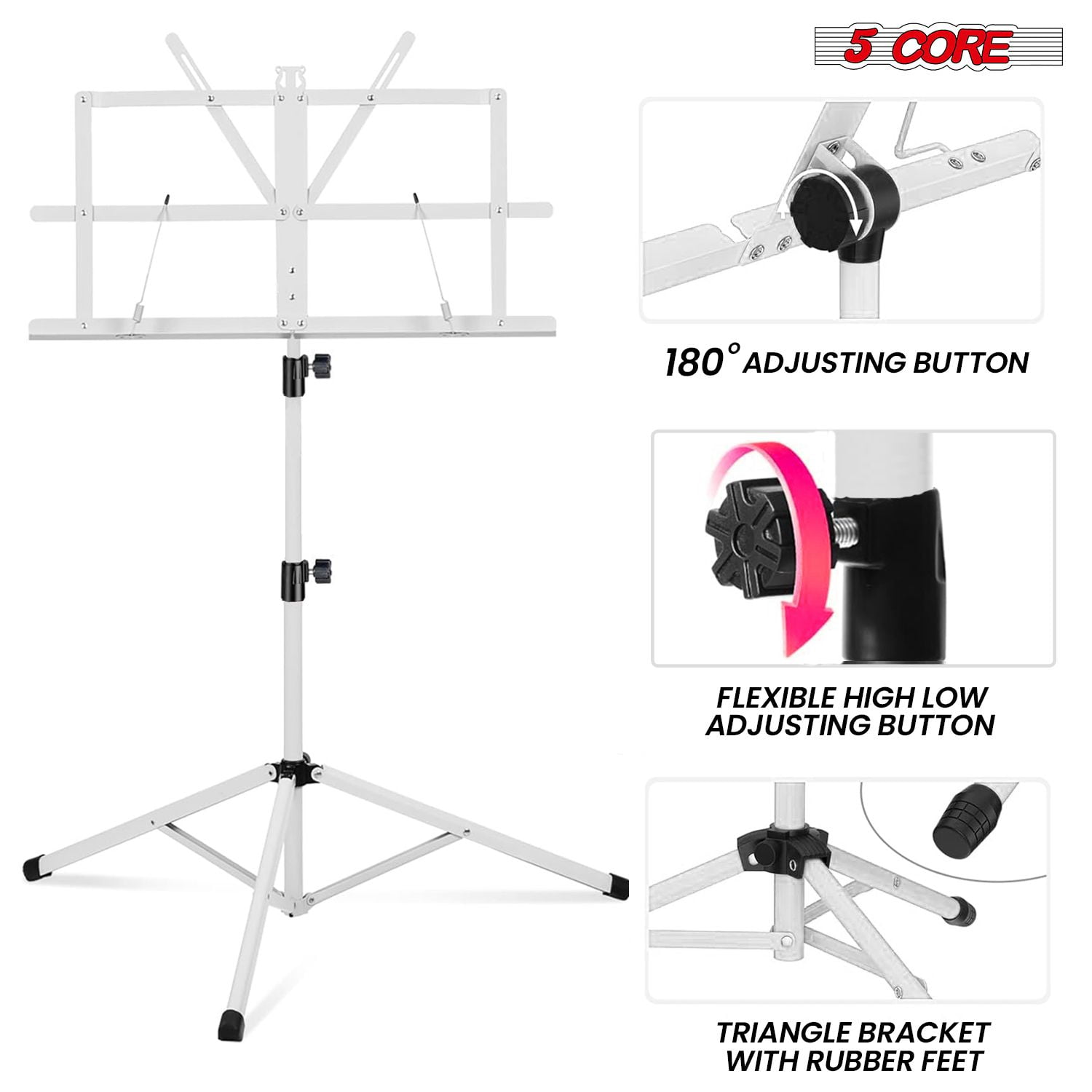 Music Stand Adjustable Desktop Book Stands Portable Sheet Holder All Metal Foldable Bookstand - MUS FLD WH
