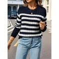 thumbnail image 2 of Women'S Striped Sweaters Casual Crew Neck Long Sleeve Pullover Oversized Cable Knit Loose Jumper Tops Tibet M, 2 of 8