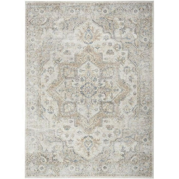 7 x 9 ft. Oriental Power Loom Washable Rectangle Area Rug, Silver
