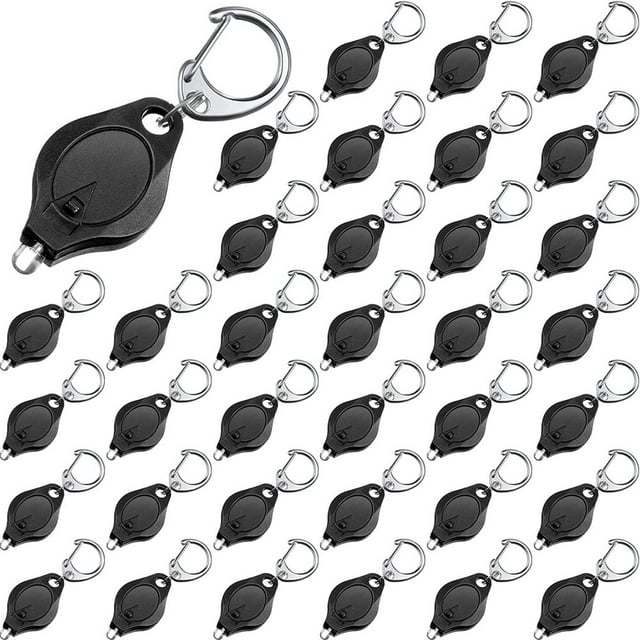 MesaSe 50 Packs Mini Keychain Flashlight Small LED Key Ring Light Torch Bright Keychain Light Tiny LED Lights Keychain Light Black Shell