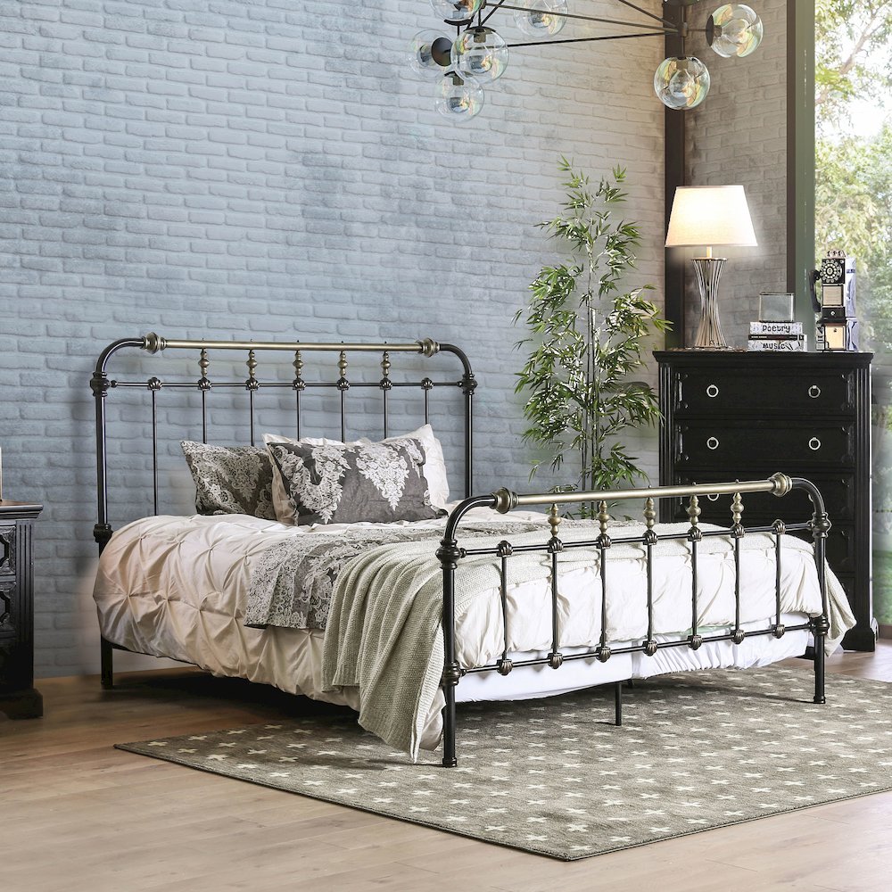 ENITIAL STAR Cecil Transitional Metal Queen Spindle Bed in Antique Black