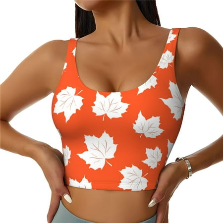 Adobk Bright Autumn Leaves Charm Print Sports Bras for Women Longline Workout Crop Tank Tops Padded with Built in Shelf Padded Sports Bra-X-Large