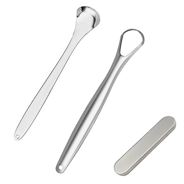 Paquete de 2 raspadores de lengua, útil limpiador de lengua quirúrgico de acero inoxidable para adultos y niños, raspadores de lengua profesionales para reducir el mal aliento, ayuda