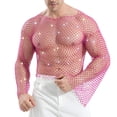 thumbnail image 6 of UTSJKR Men's Sparkling Rhinestone Mesh Long Sleeve Top, Sheer Fishnet Shirt, Party Concert Stage Performance Trendy Fashion Wear Hot Pink S, 6 of 6