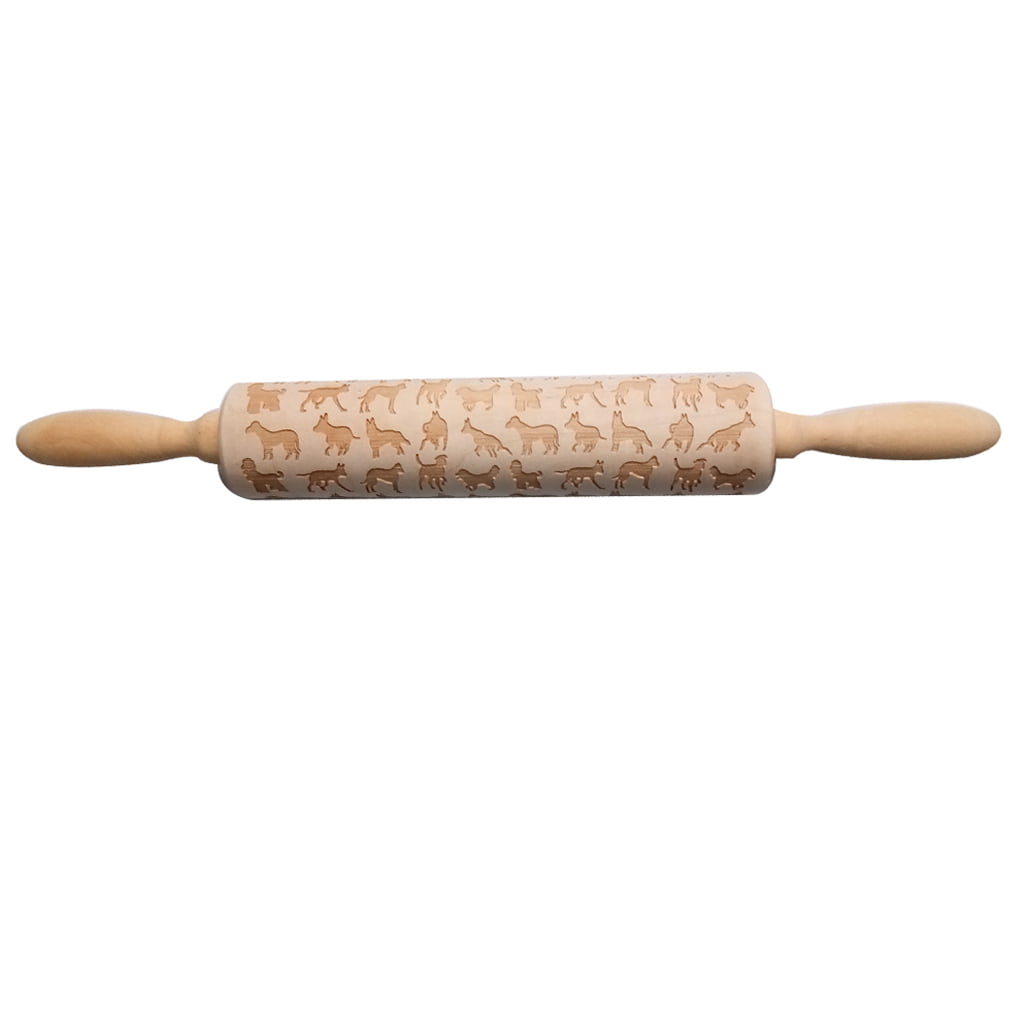 Dergtgh Cat Dog Dinosaur Engraved Wooden Roller Dough Pastry Pizza Noodle Biscuit Tools Baking Bake Roasting Wood Rolling Pin 