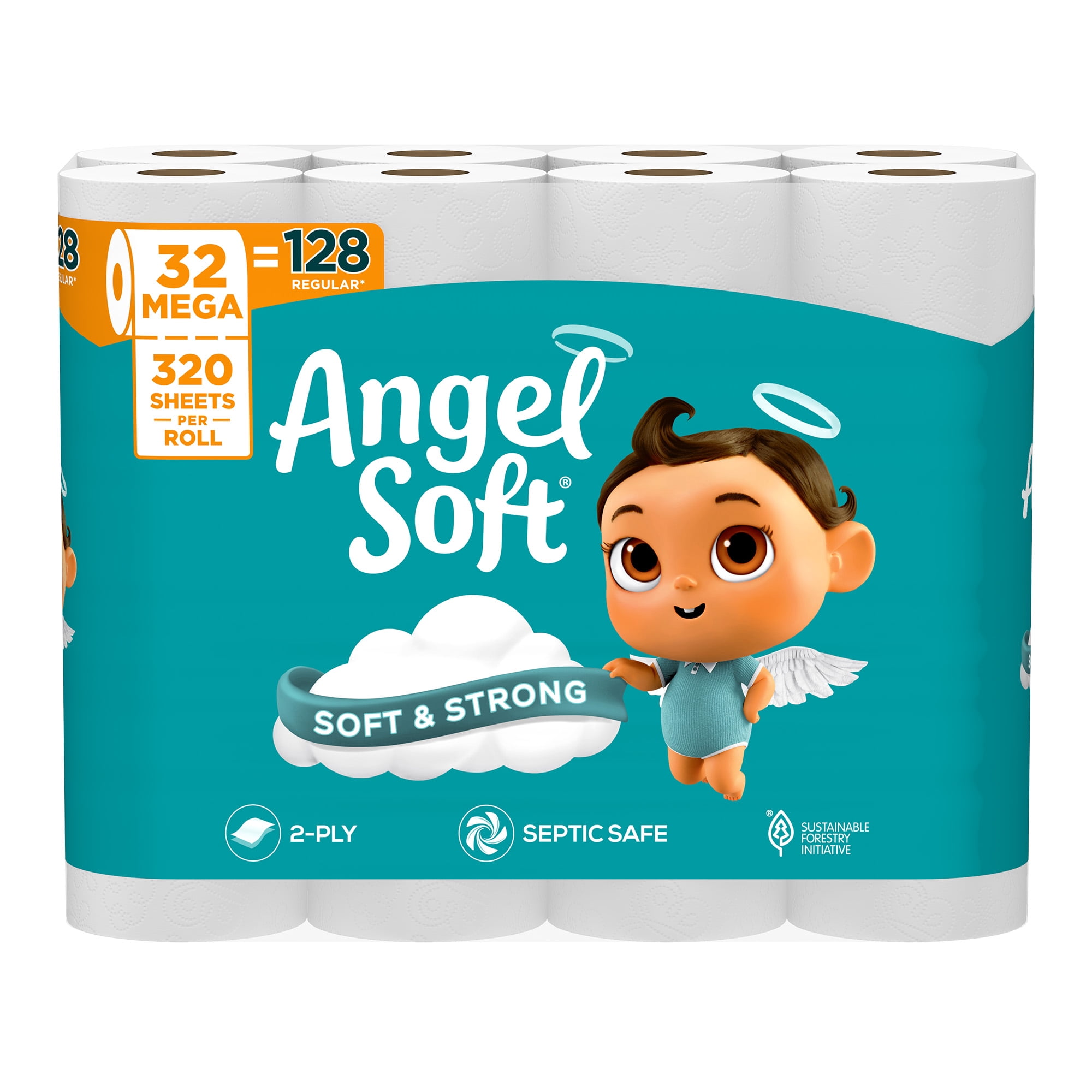 Angel Soft 2-Ply Toilet Paper, 32 Mega Rolls, 320 Sheets Per Roll