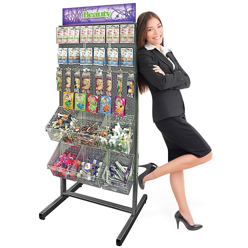 Two-Sided Metal Frame Pegboard Floor Display. Panel Size: 24"W x 48"H (CLEAR ONLY)