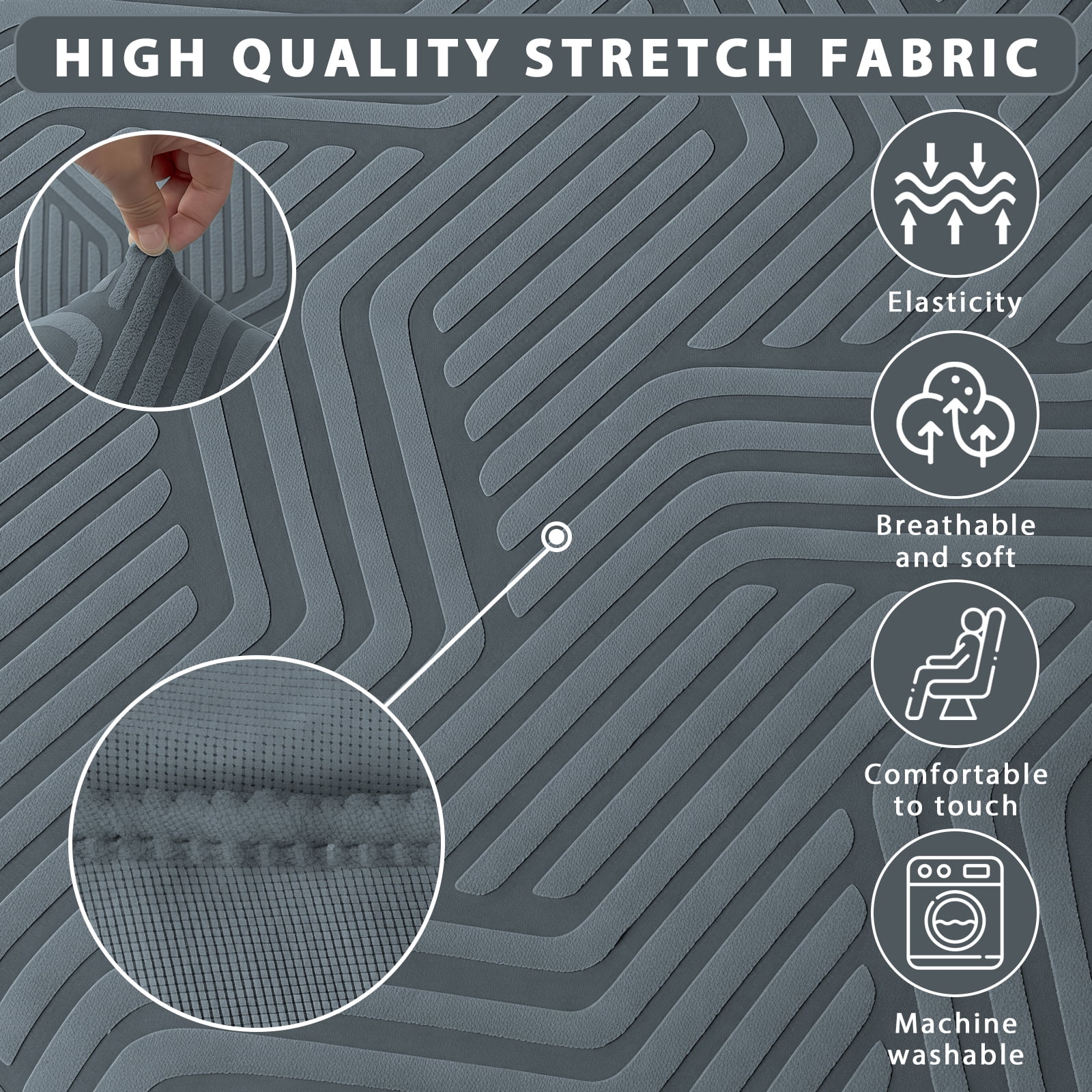 MJIAexp (91"-110") Stretch Sofa Cover Slipcover,Couch Covers for 4 Cushion Couch Sofa with sofa armrest,Pet Friendly Furniture Protector Sofa with Elastic Bottom for Kids,Jacquard lines(Charcoal)
