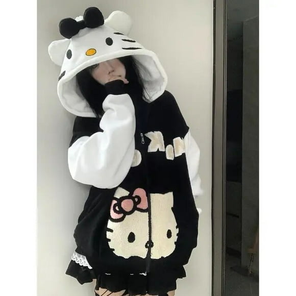 2023 Autumn Sanrio Y2k Hello Kitty Women‘s Autumn Clothes Hooded Sweatshirt Zipper Jacket Ins Anime Kawaii Fashion Loose Girls