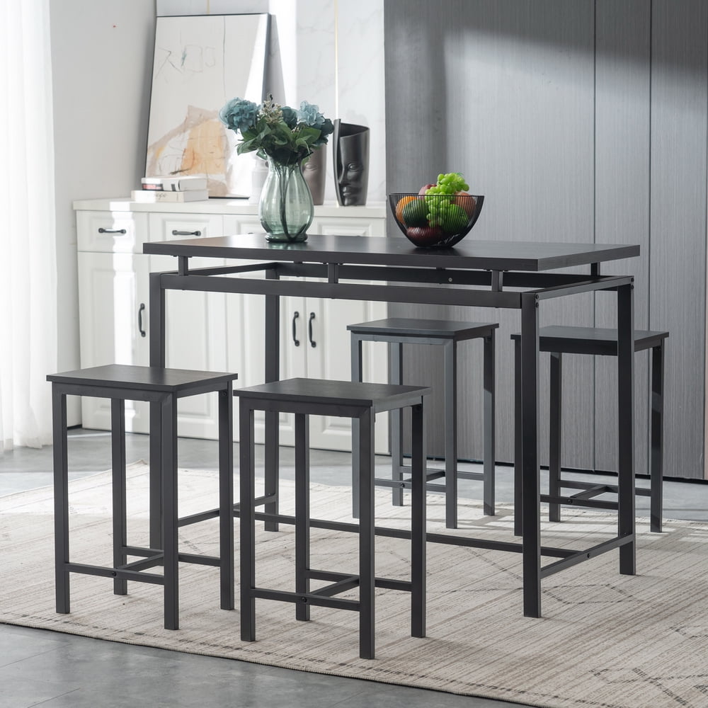 Counter Height Dining Set, 5 Pieces Dining Table Set with 4 Stools