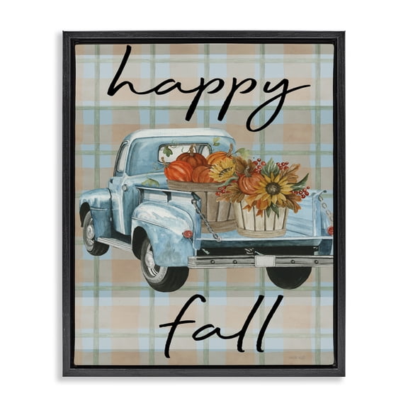 Stupell Industries Rustic Lodge Happy Fall Flower Truck Black Floating Frame Canvas Art, 17 x 21, by Cindy Jacobs