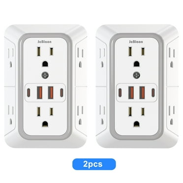 Wall Charger, Surge Protector, JcBlaon 6 Outlet Extender with 4 USB Charging Ports (4.8A Total) 3-Sided 1050J Power Strip Multi Plug Adapter Spaced for Home Travel Office (2U2C)