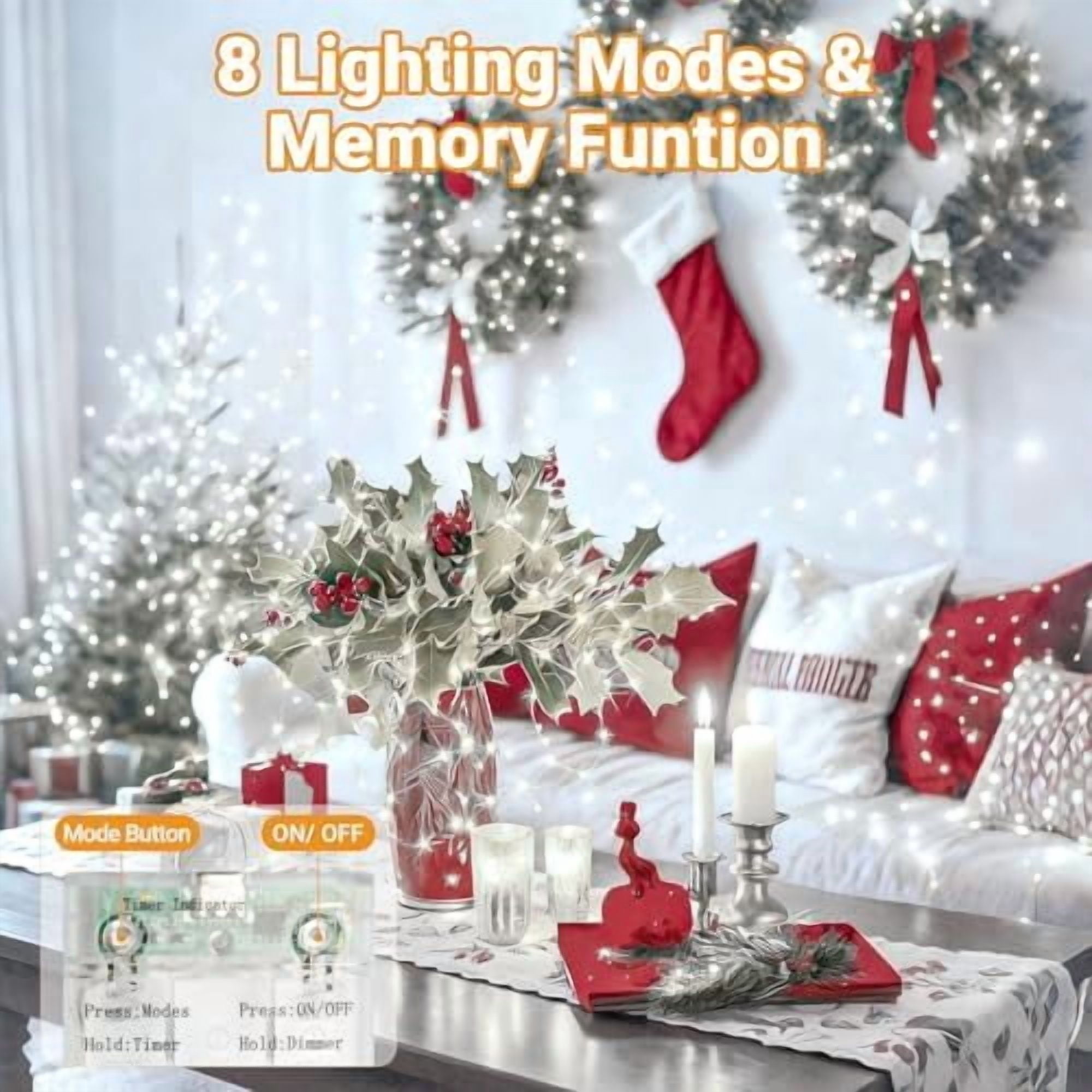 6 Pack Fairy Lights Battery Operated with Timer, 33Ft 100Led Twinkle String Lights Usb-C Powered 8 Modes Dimmable for Indoor Bedroom Centerpiece Wedding Classroom Dorm Christmas Decorations