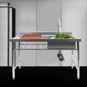 Miumaeov Silver Stainless Steel 47.24 Inch Rectangular Single Bowl Commercial Sink