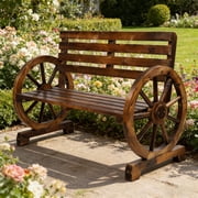 Ktaxon 41.5 Inch Rustic Fir Wood Bench, Wagon Wheel Design, Brown Outdoor Garden Patio Seat