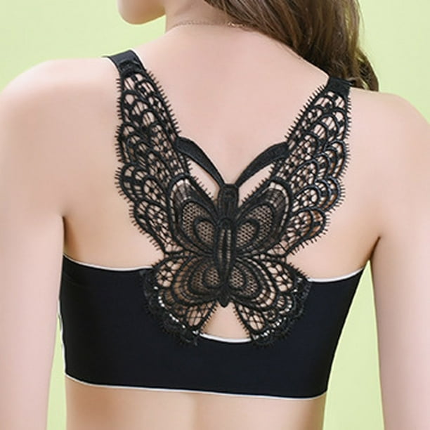 Lolmot 3-Pack Women Sexy Butterfly Back Top Bra Wire Free Underwears Base  Vest Style Sports Lingerie 