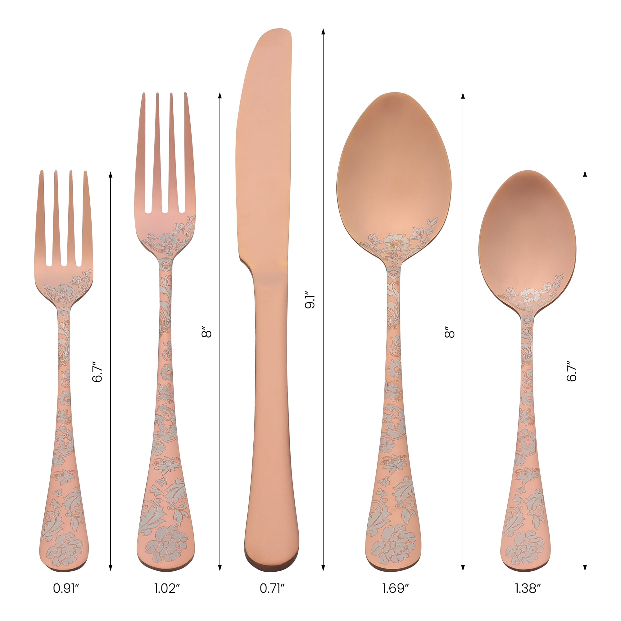 Unique Bargains 20 Pieces Floral Stainless Steel Flatware Set for 4 Rose Gold