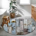 thumbnail image 5 of 3.3ft Washable Round Rug, Vintage Farmhouse Non-Slip Circle Area Rug for Entryway Bedroom, Sunflower Windmill Farm Animals Blue Wood Grain Indoor Accent Floor Mat for Home Decor, 5 of 9