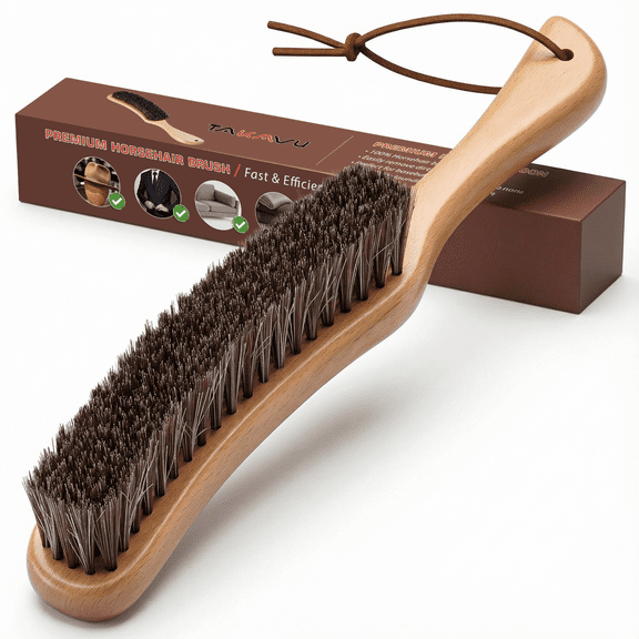 Takavu Lint Brush for Clothes with 100% Soft Horsehair Bristles and Beech Wood Handle, Gentle Lint Remover for Suits, Wool, Cashmere & Pet Hair