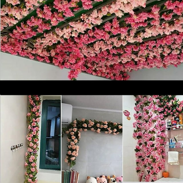 PVCS Artificial Rose Flower Rattan Wall Hanging Indoor Windin Decoration Fake Flower for Home Decor