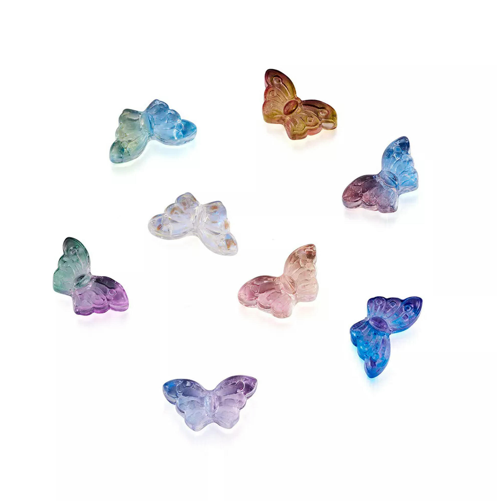 EOEMY 160Pc 20Pc/Color Two Tone Glass Butterfly Pendants Colorful Dangle Charms 15X8mm