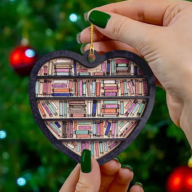 Colgante de estantería en forma de corazón - Adorno de madera para árbol de Navidad con diseño de doble cara, pintura resistente a la intemperie para decoraciones navideñas interiores y exteriores