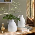 thumbnail image 2 of LuxenHome 2-Piece White Ceramic Jug Round Vase Set, 2 of 7