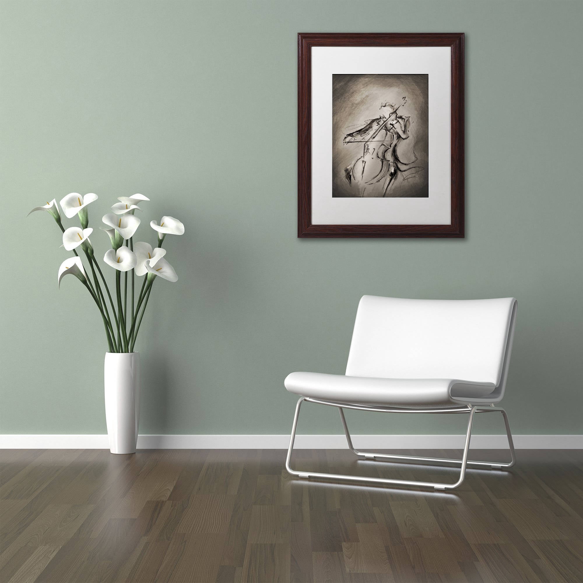 Trademark Fine Art 'The Cellist' Canvas Art by Marc Allante, White Matte, Wood Frame