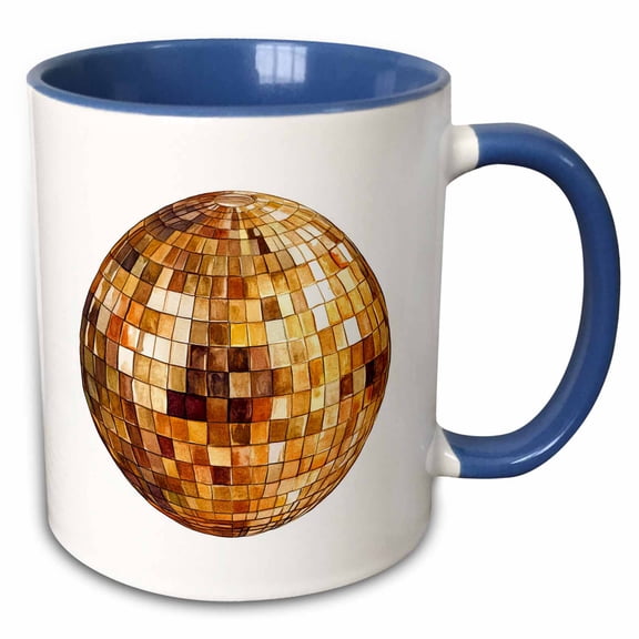3drose, New Years Eve Image of Gold Disco Ball, 15oz Two-tone Blue Mug