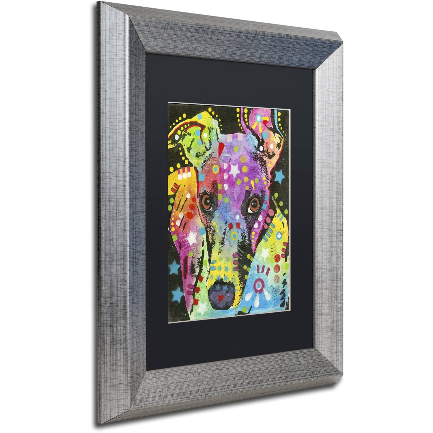 Trademark Fine Art "Curious Greyhound" Canvas Art by Dean Russo, Black Matte, Silver Frame