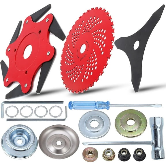 Steel Trimmer Head 6 Steel 65Mn Razors Trimmer Head &9" x 36 Teeth Carbide Tipped Blades &10" x 3 Teeth Carbon Steel Brush Cutter Blades with 2 Different Adapter Kits