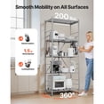 thumbnail image 3 of KFFKFF 5-Tier Foldable Storage Shelf, 32W x 14D x 72H Inch Folding Metal Rack Shelving Unit, No Assembly Organizer Shelf with 5 Wheels & 4 Hooks for Pantry, Grey, 3 of 8