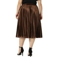 thumbnail image 3 of Agnes Orinda Women's Plus Size Elastic Waist Metallic Velvet Pleated Midi Skirt 1X Brown, 3 of 6