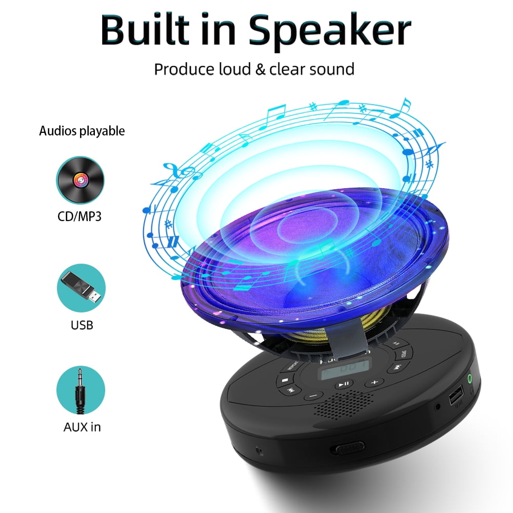 KUEPHOM Portable CD Player Speaker,Rechargeable Discman,CD Walkman Support MP3,USB,Earbud,Anti Skip.
