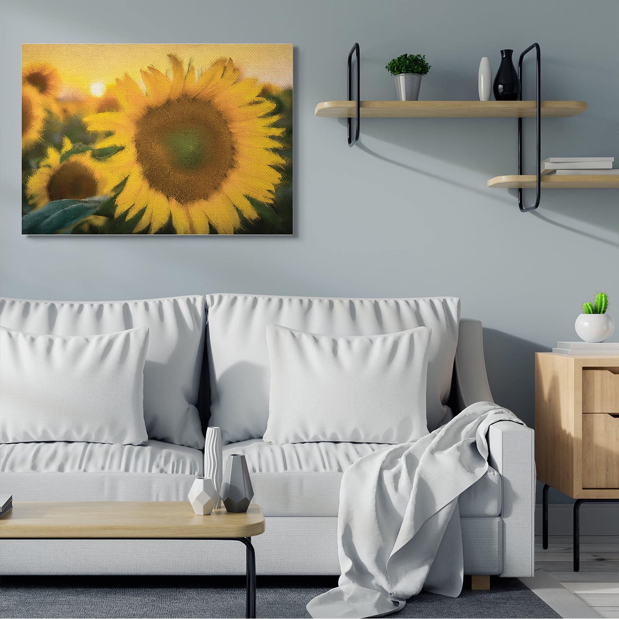Stupell Industries Sunflower Field Sunrise Realistic Soft Edges,36 x 48,Designed by Kim Allen