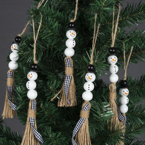 Hevirgo 1 Pc Snowman Bead Garland Exquisite Adorable Wood Rustic White Christmas Snowman Bead for Home Decor