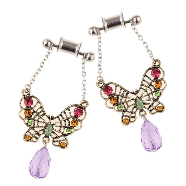 2 piezas de material acero inoxidable mariposa tapones para los oídos barra de calibres - multicolor 12 mm 6mm